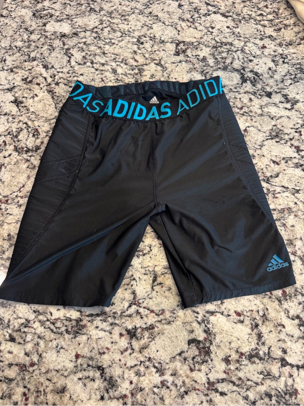 adidas Black Softball Shorts with Teal Logo Waistband